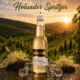 Holunder Spritzer in 0,33l Flasche mit Holunderblüten und Beeren vor Weinbergen der Weststeiermark im goldenen Abendlicht