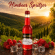 Himbeer Spritzer in 0,33l Flasche mit frischen Himbeeren und Eiswürfeln vor sonnigen Weinbergen der Weststeiermark